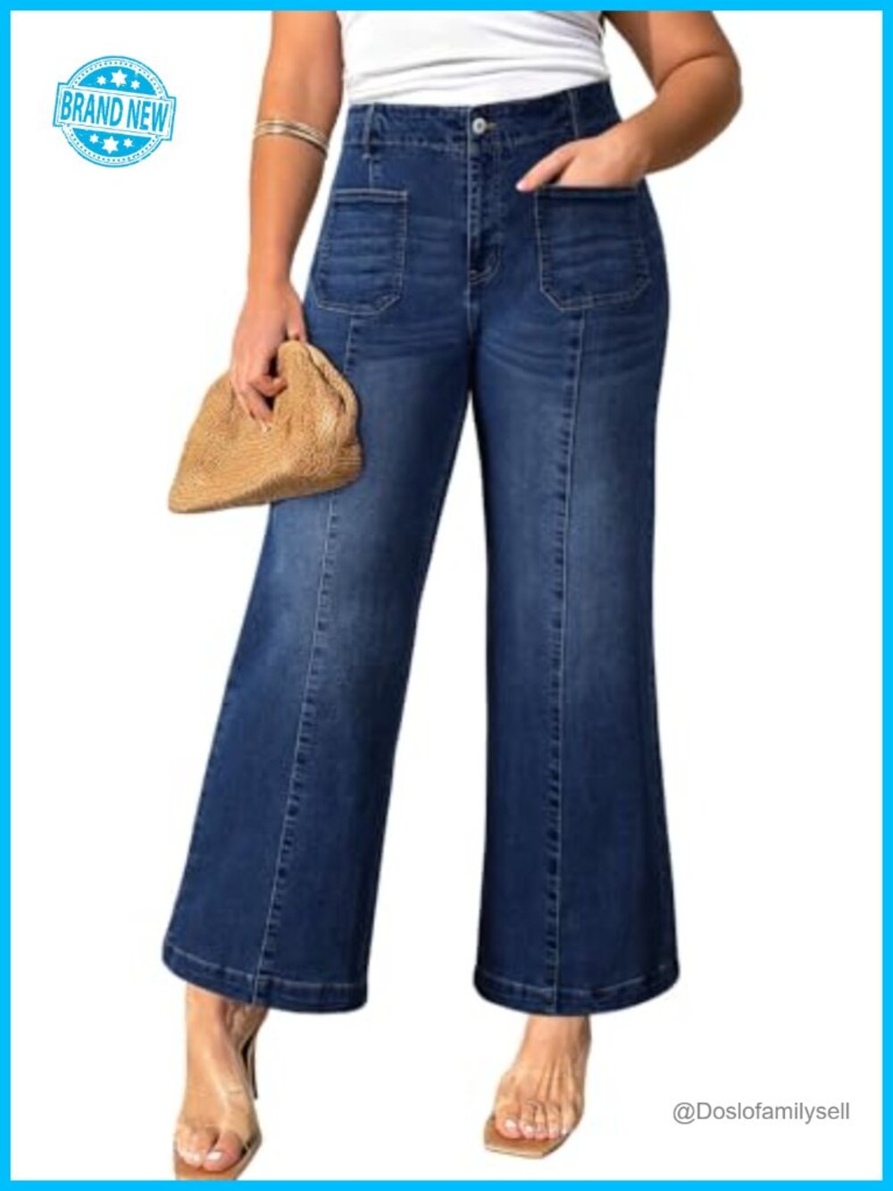 Plus Size Wide Leg High Waist Jeans Stretch Denim Loose Fit